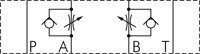 Schematic symbol: Throttle check valve (A & B)